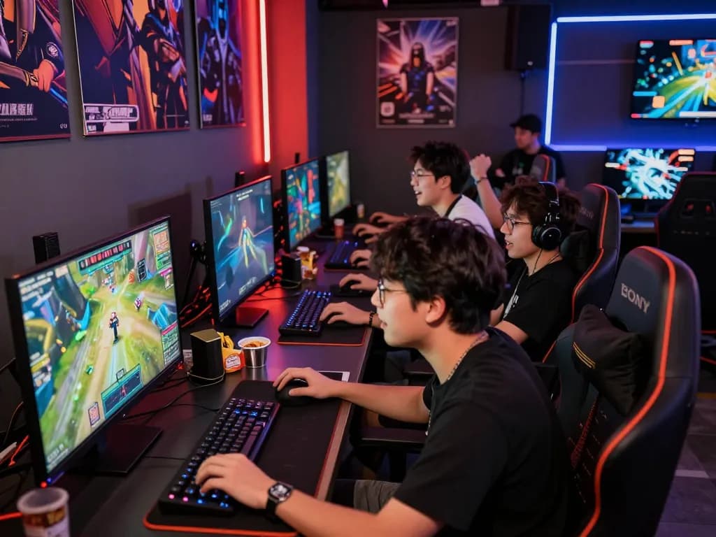 Friends enjoying an exciting gaming session with sunwin9 cocom theme displayed on screens, showcasing a lively atmosphere.