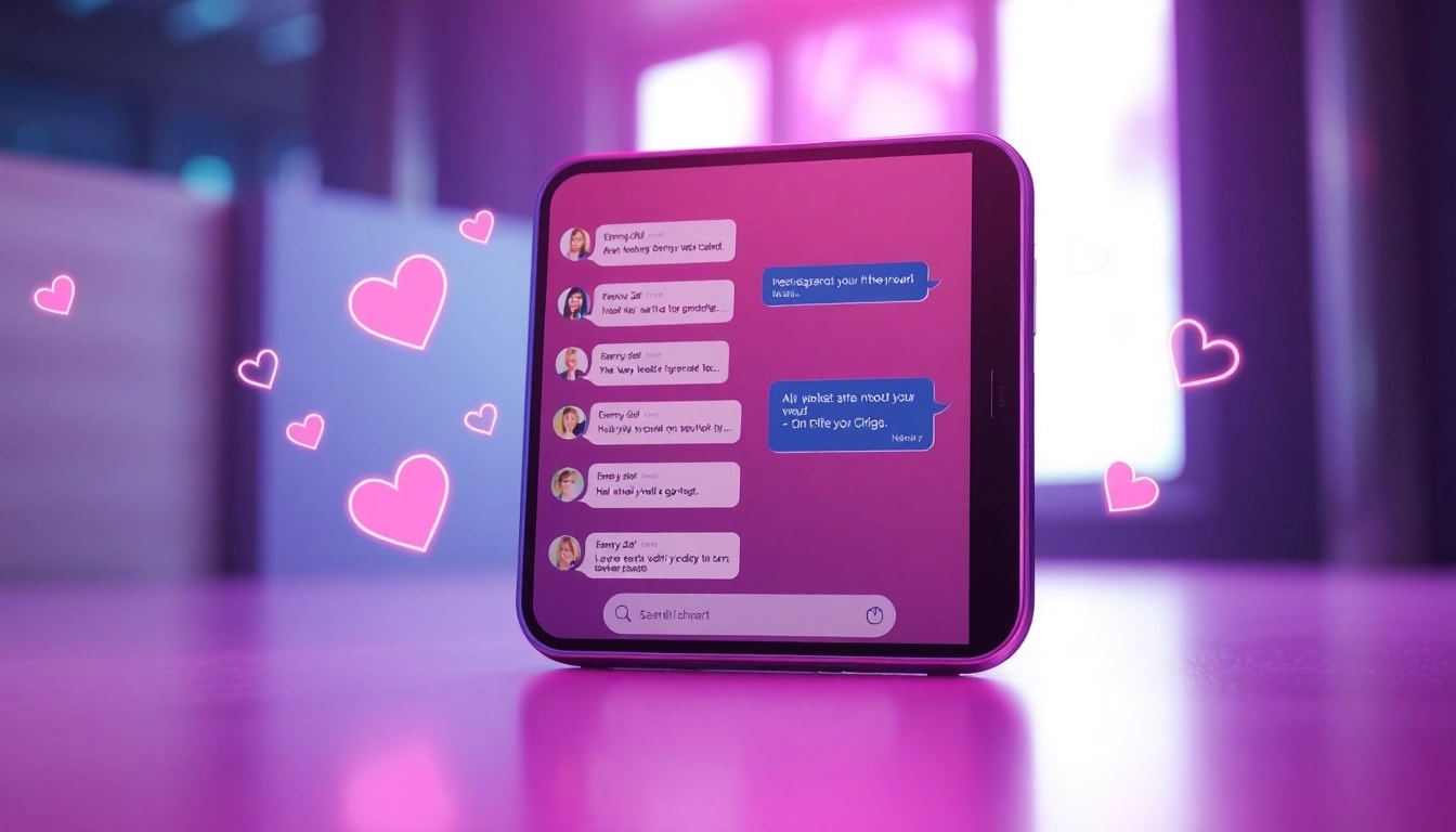 Engaging AI chat interface with a virtual girlfriend in a futuristic setting, highlighting the keyword ai slut.