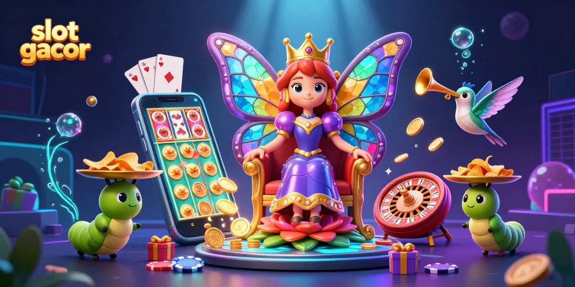 Permainan slot gacor dengan ratu kupu-kupu dan elemen kasino 3D yang interaktif.