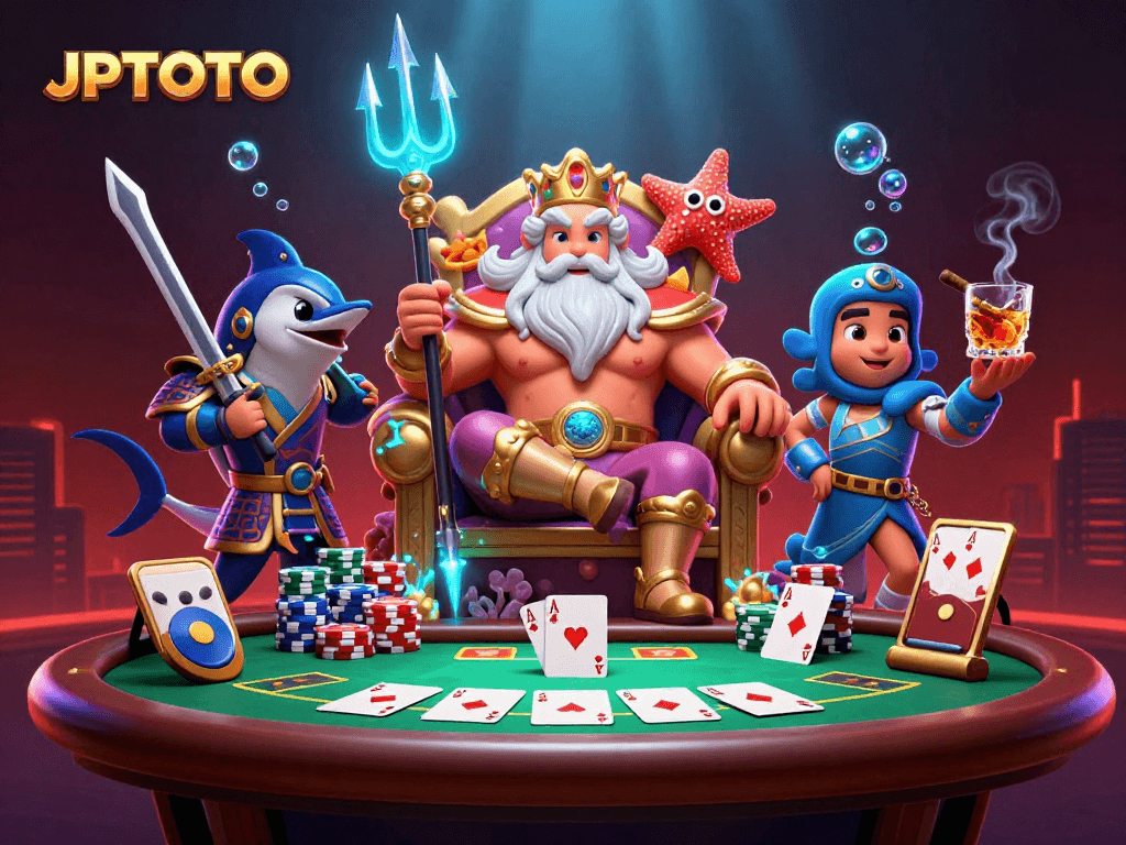 Join the adventure with JPTOTO at a vibrant poker table, where Neptune rules the underwater casino!