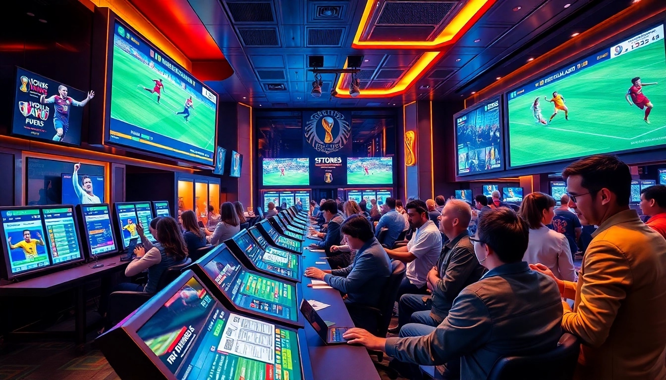 Betting on แทงบอลโลก in an exciting sports betting environment with colorful displays.