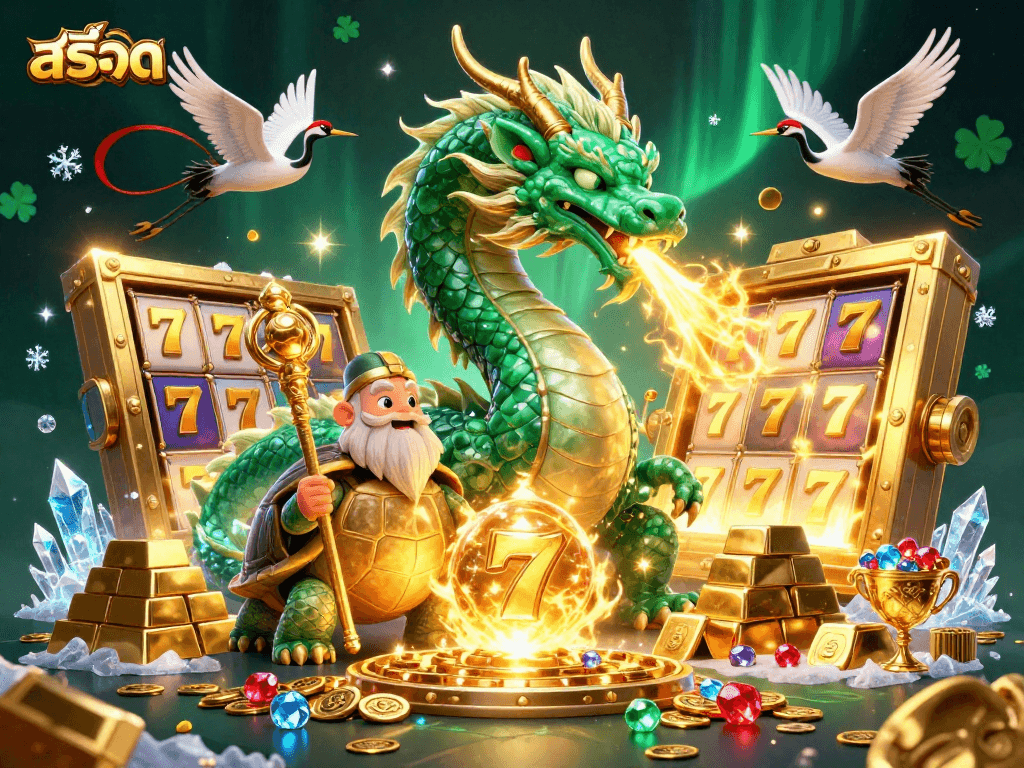 Spin the thrilling สล็อต reels with a jade dragon and lucky symbols in a vibrant casino scene.