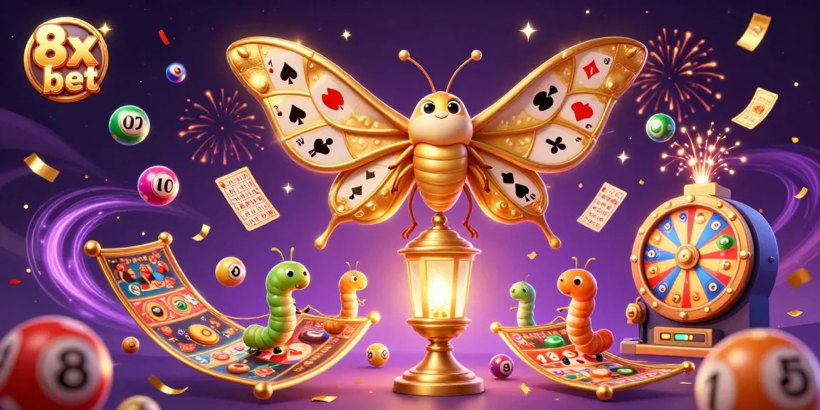 Experience the excitement of 8x bet, featuring vibrant lottery elements and magical casino scenes.