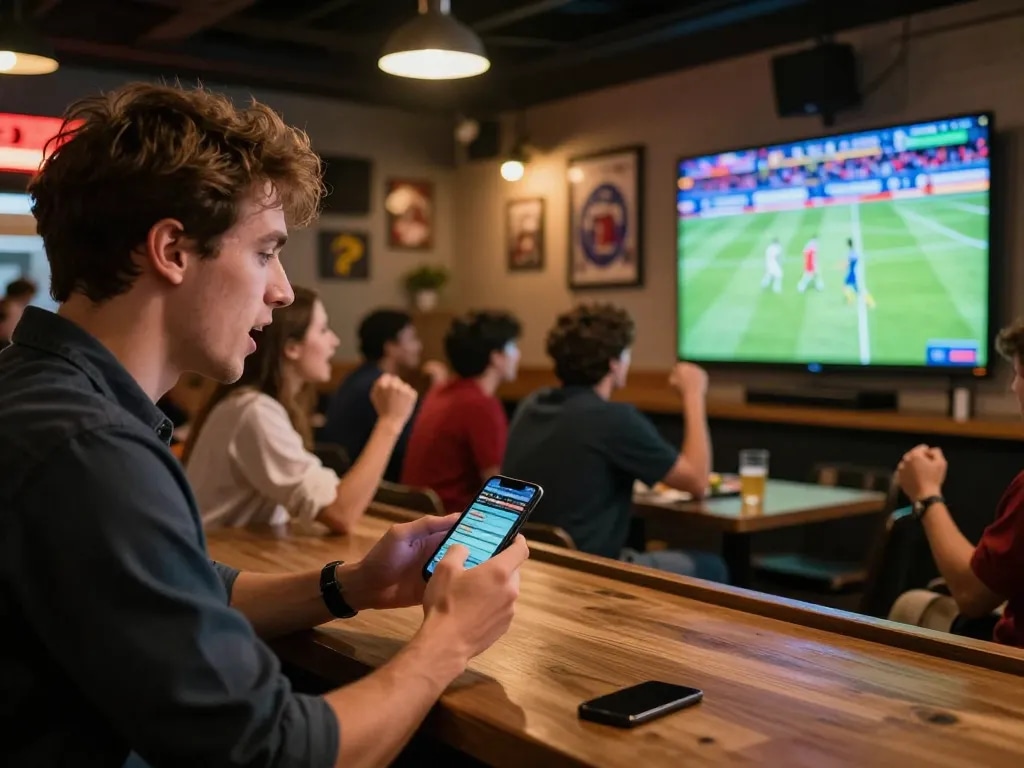 Fokus777 user strategically placing sports bets on smartphone, capturing exciting live sports action.