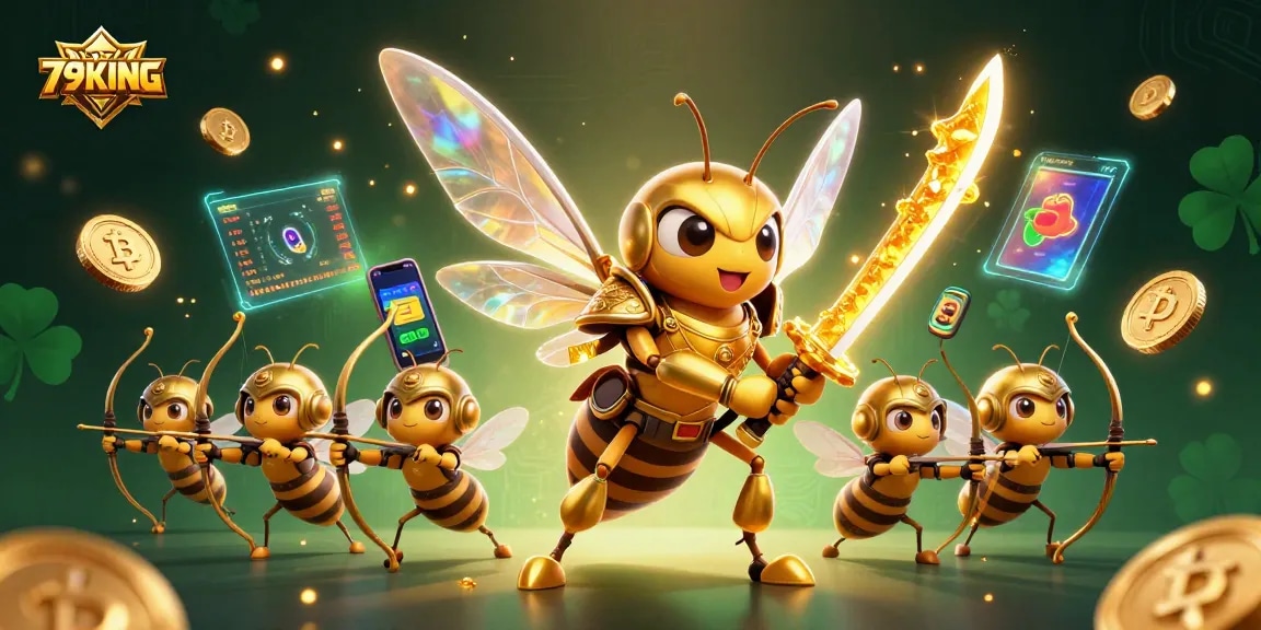 Experience the thrill of 79KING with a golden hornet samurai and dynamic slot elements.