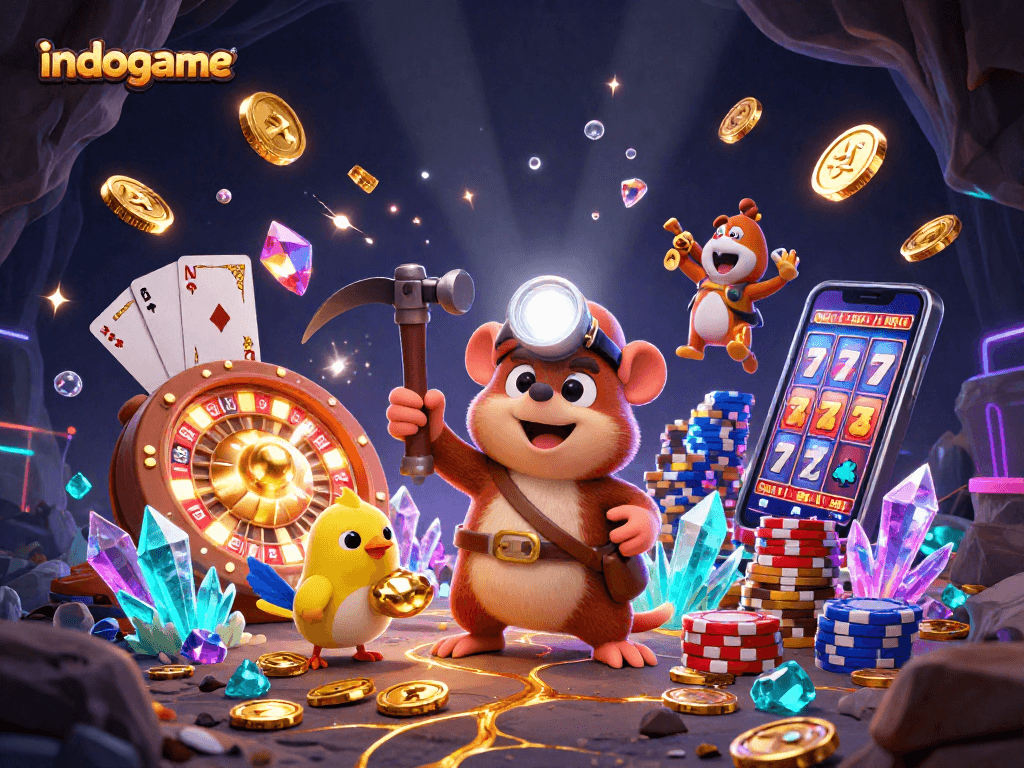 Experience the thrilling adventure of indogame with a treasure-hunting mole and dazzling casino elements.