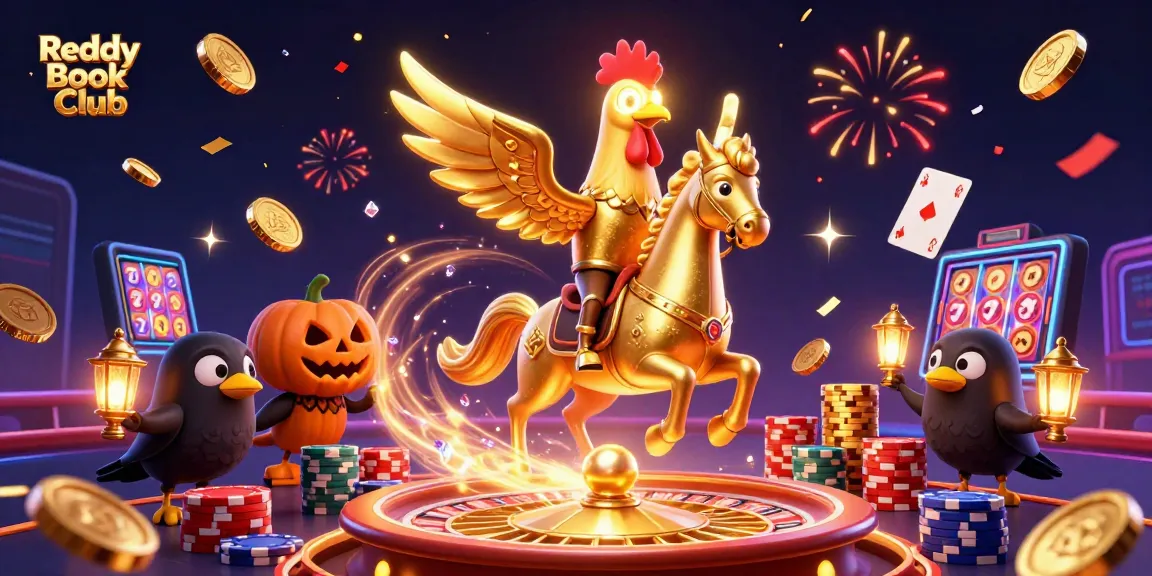 Experience winning moments with Reddy Book Club in an engaging casino scene featuring a golden rooster.