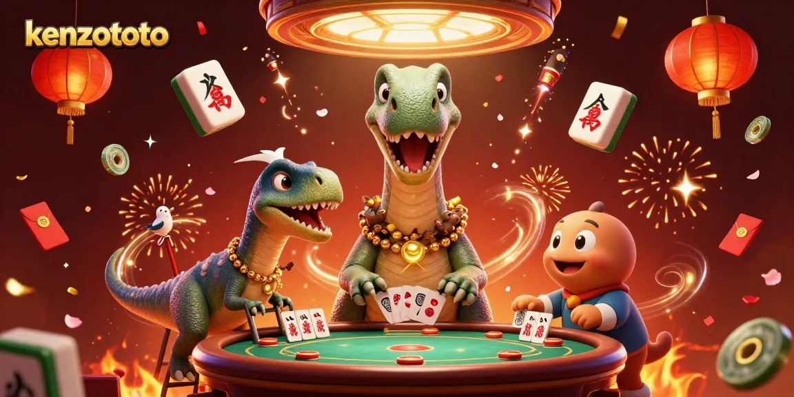 Experience the excitement of kenzototo with an animated casino scene featuring a brontosaurus and raptor.