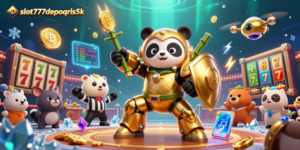 Play slots at slot777depoqris5k with a captivating golden panda pilot and thrilling game action