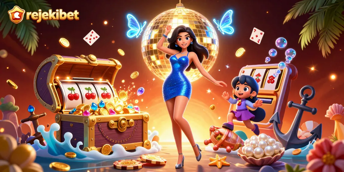 Experience thrilling wins with rejekibet in this vibrant illustration featuring a glamorous scene of slots and game elements.