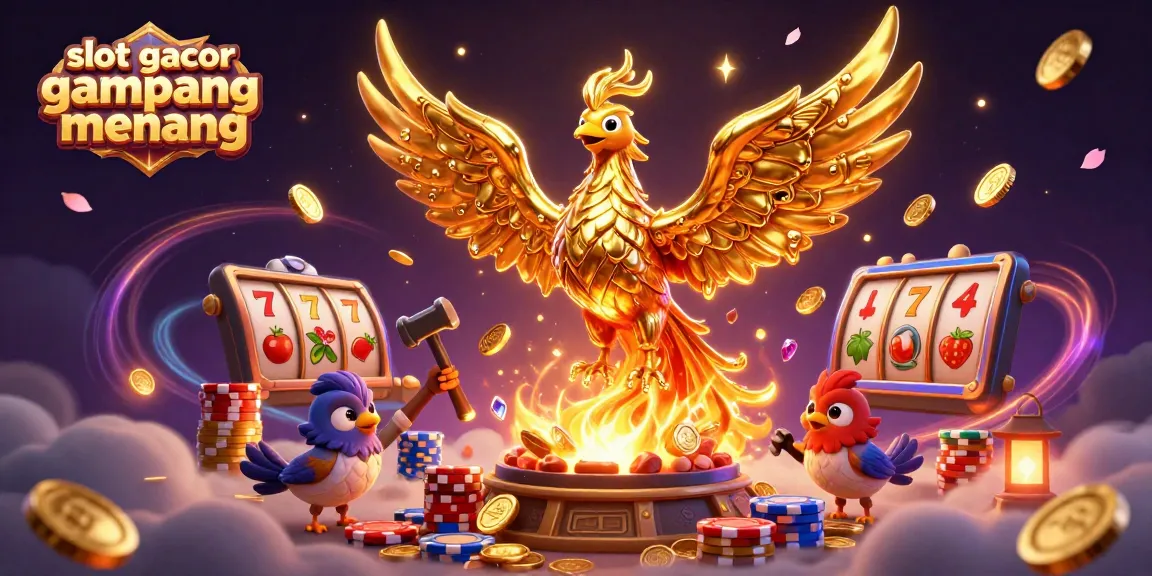 Experience slot gacor gampang menang with a dynamic illustration featuring a molten golden phoenix surrounded by dazzling casino elements.