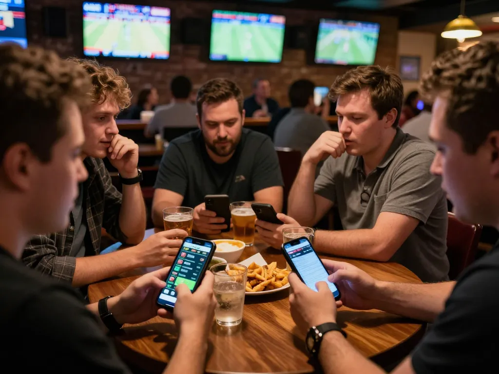 Experience live betting on Canada online casinos with friends in a vibrant sports bar atmosphere.