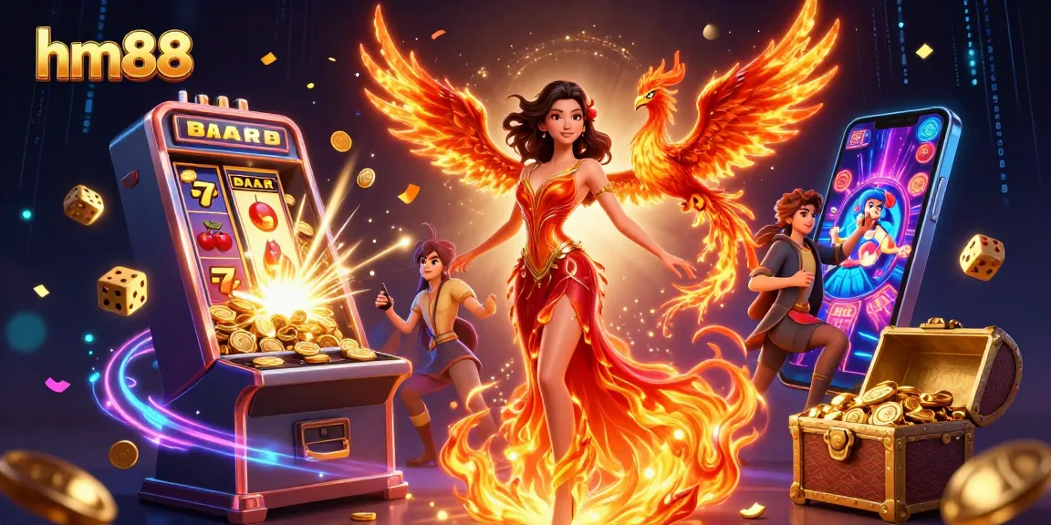 Experience thrilling gameplay at hm88 with a dynamic casino scene showcasing vibrant slot and gaming elements.