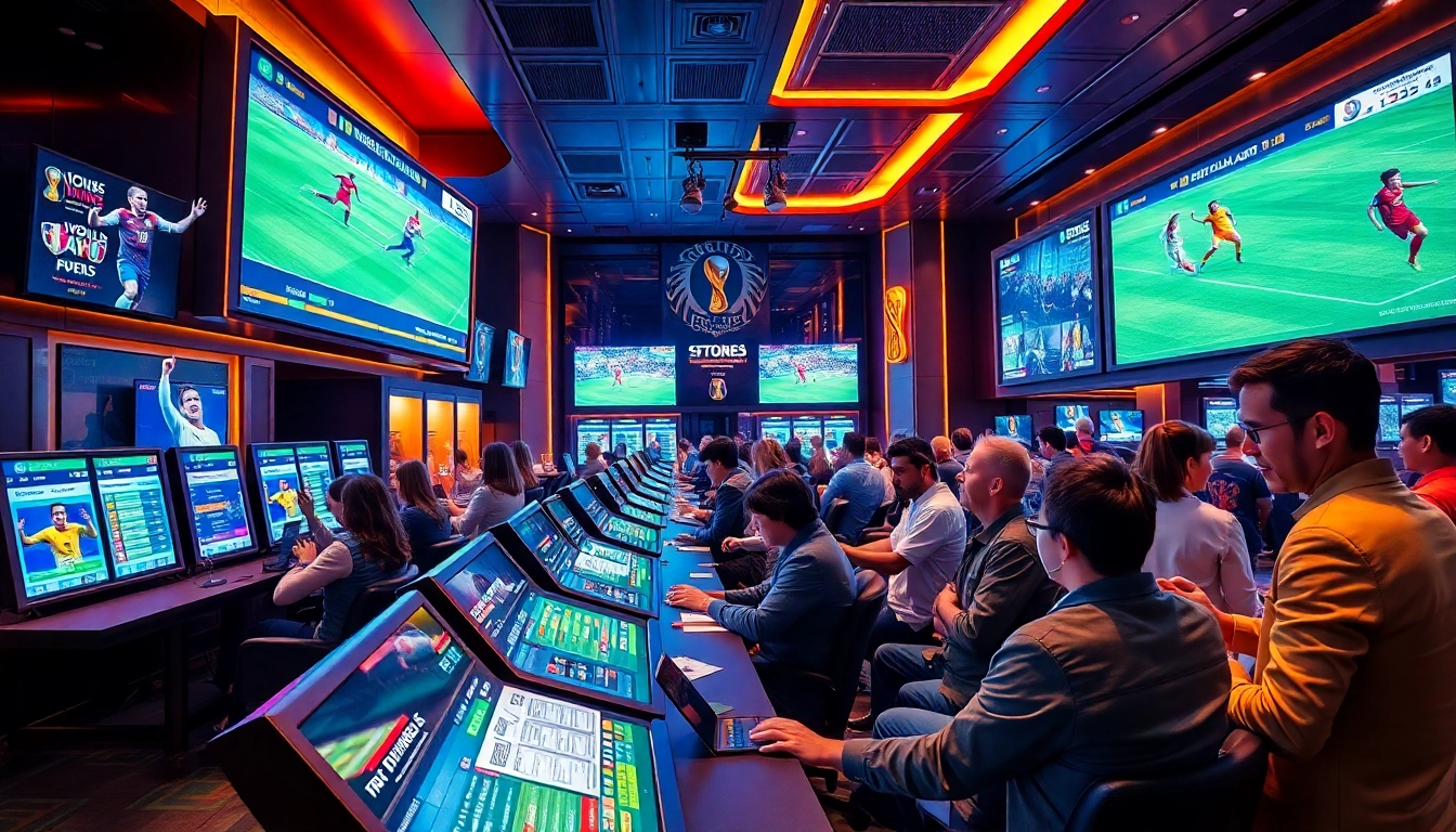 Betting on แทงบอลโลก in an exciting sports betting environment with colorful displays.