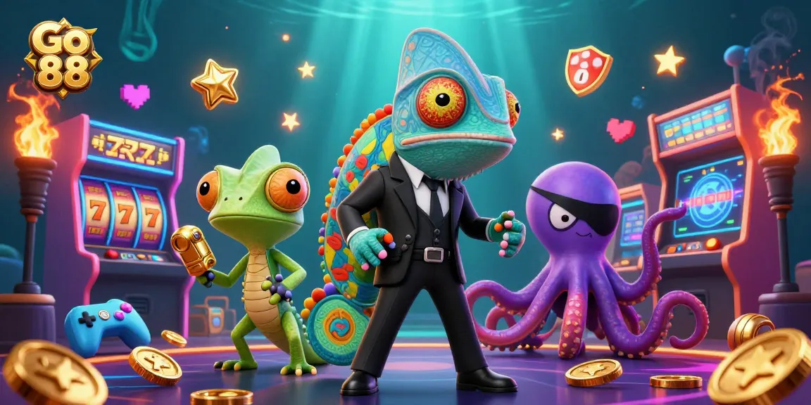 Experience thrilling gameplay at Go 88 with vibrant 3D illustrations of exciting casino elements.