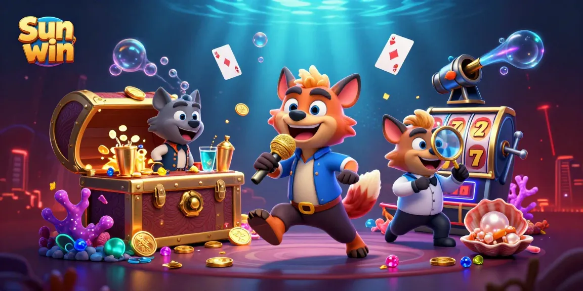 Experience the thrill of Sun win with hyenas enjoying casino adventures, surrounded by vibrant treasures.