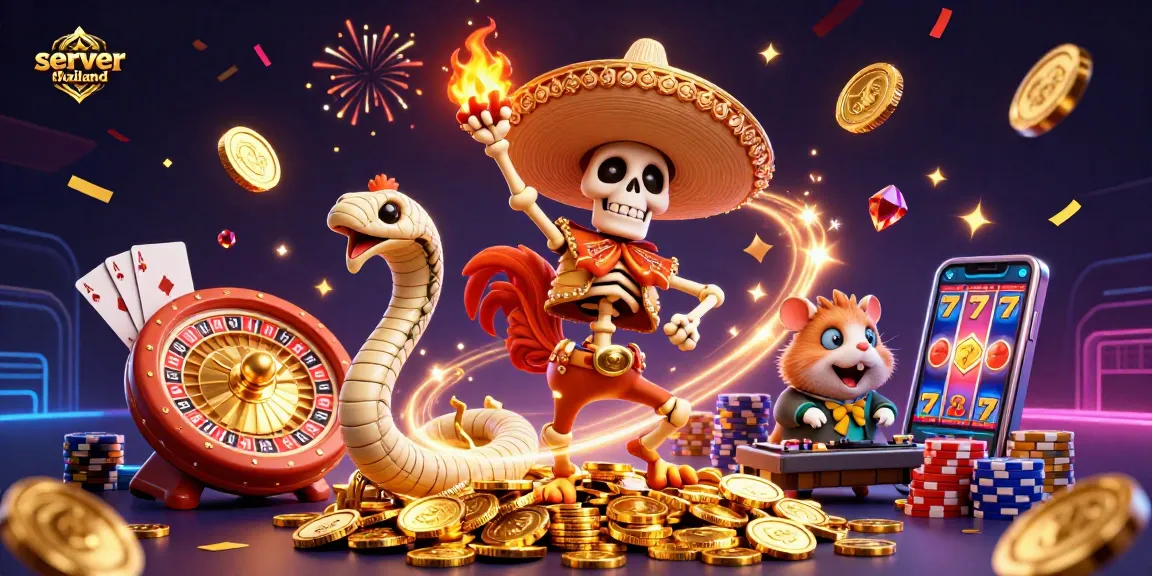 Spin and win big at server thailand with exciting slot reels, vibrant colors, and a lively celebration atmosphere!