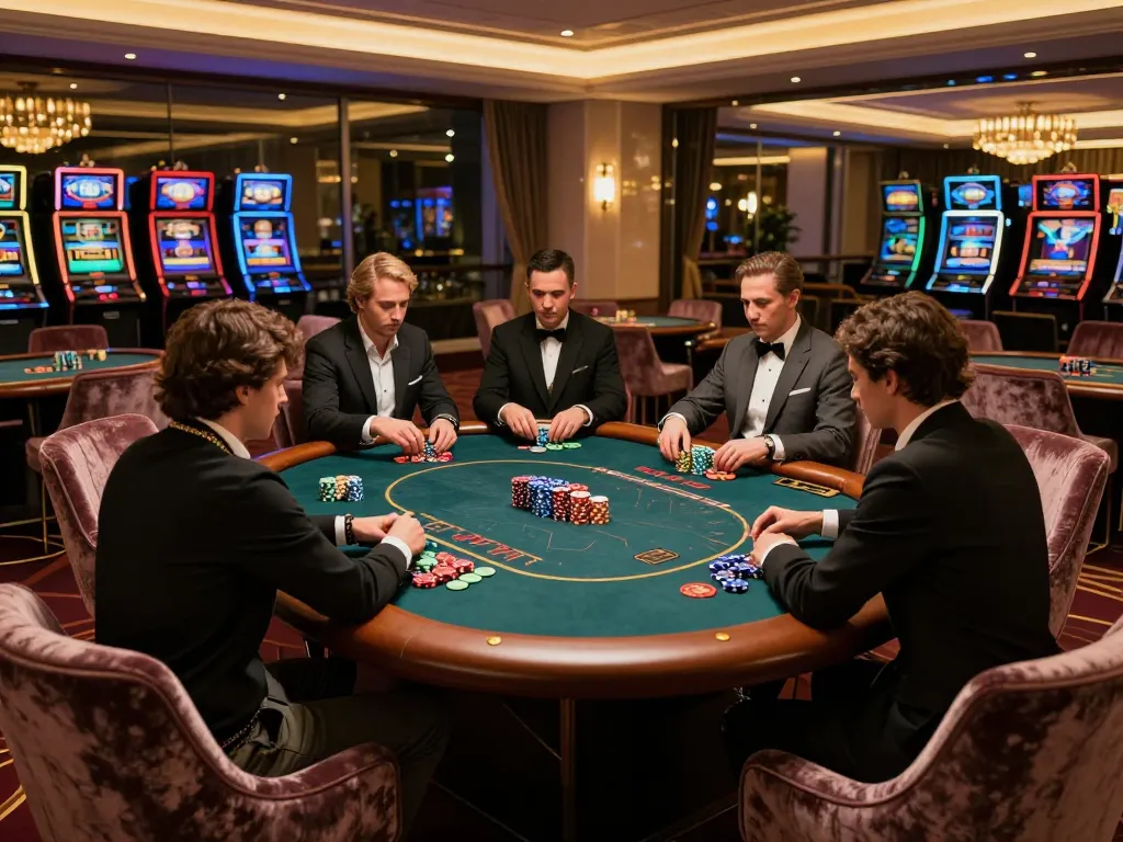 VIP gaming area showcasing PGSLOT players in action, luxurious atmosphere and premium decor.