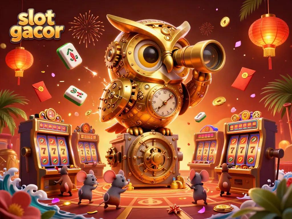 Experience the excitement of slot gacor with a vibrant 3D casino scene featuring unique characters and dynamic elements.