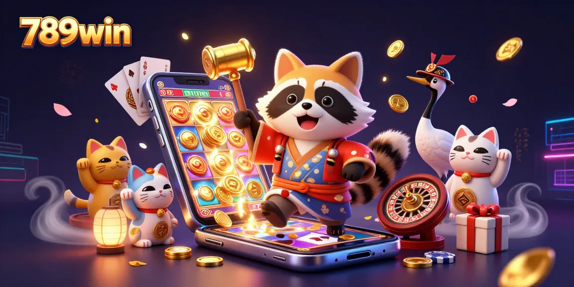 Experience vibrant casino excitement with 789win's animated tanuki and gaming elements!
