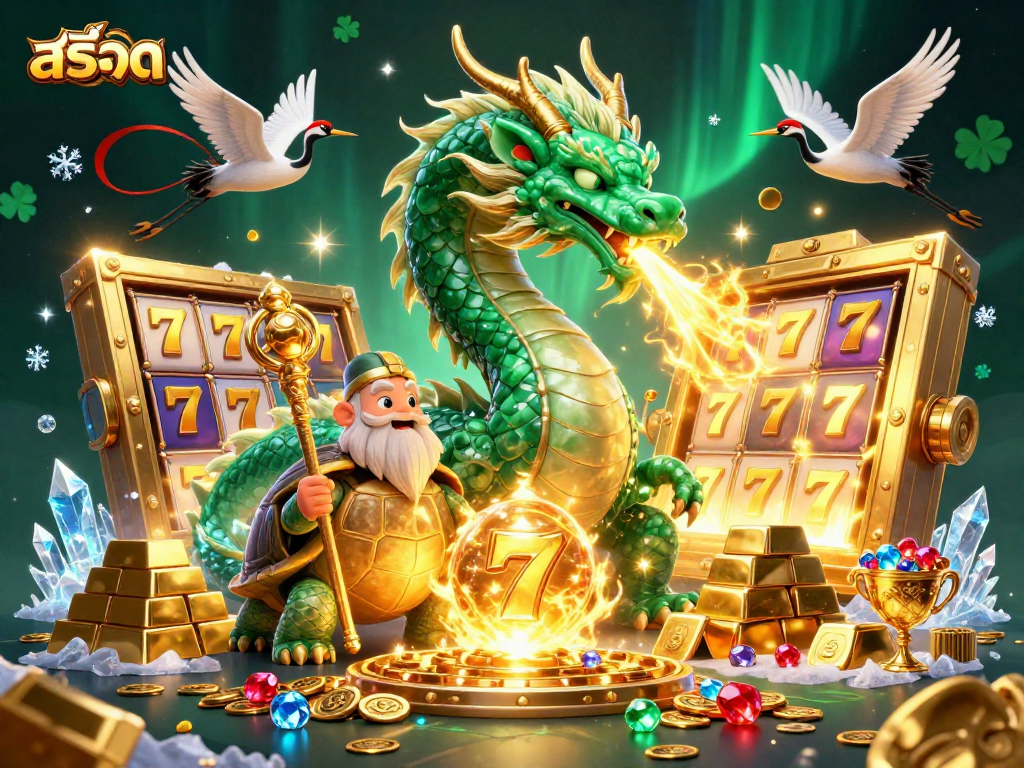 Spin the thrilling สล็อต reels with a jade dragon and lucky symbols in a vibrant casino scene.