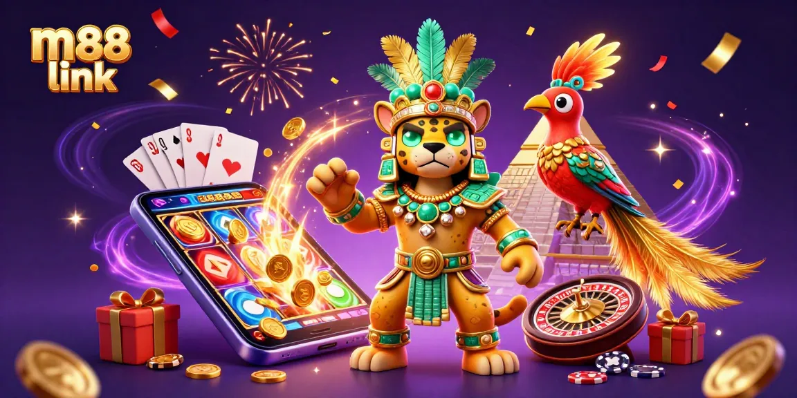 Experience thrilling gameplay with m88 link, showcasing a colorful slot game alongside dynamic casino elements.