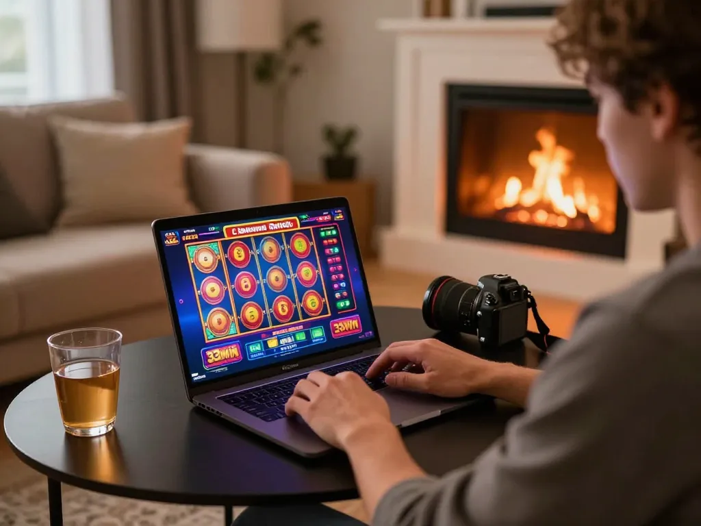 Engaging gameplay scene of 33win online slots with vibrant reels spinning and player immersed in gaming.
