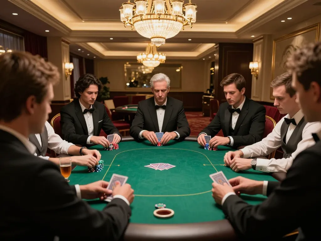 GO8 players strategizing in a high-end poker game, highlighting intense gameplay.