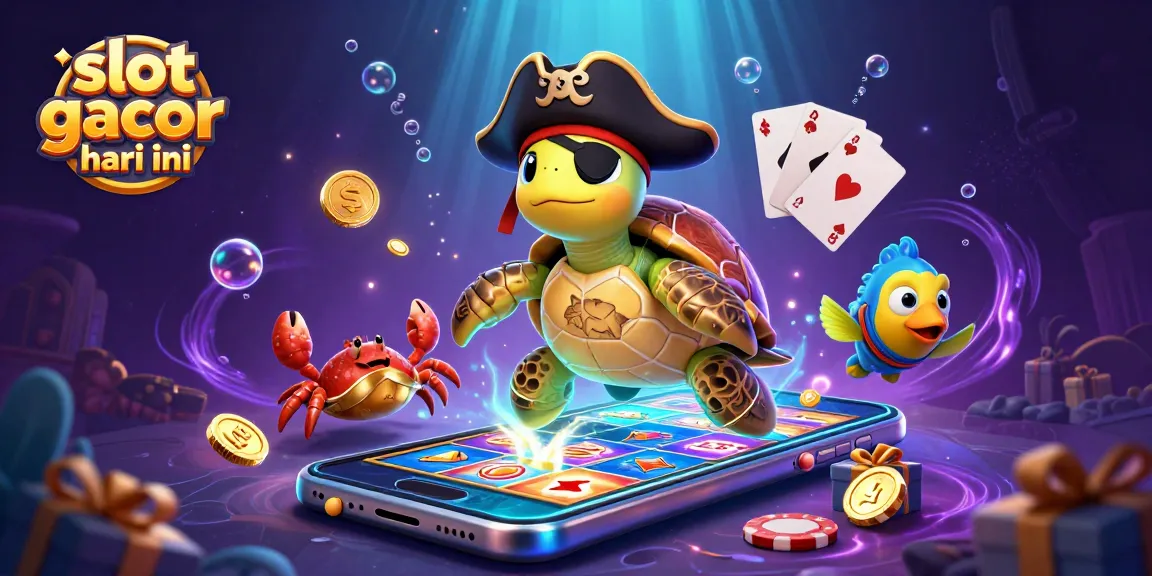 Engage with slot gacor hari ini using a 3D pirate turtle, treasures, and vibrant casino elements.