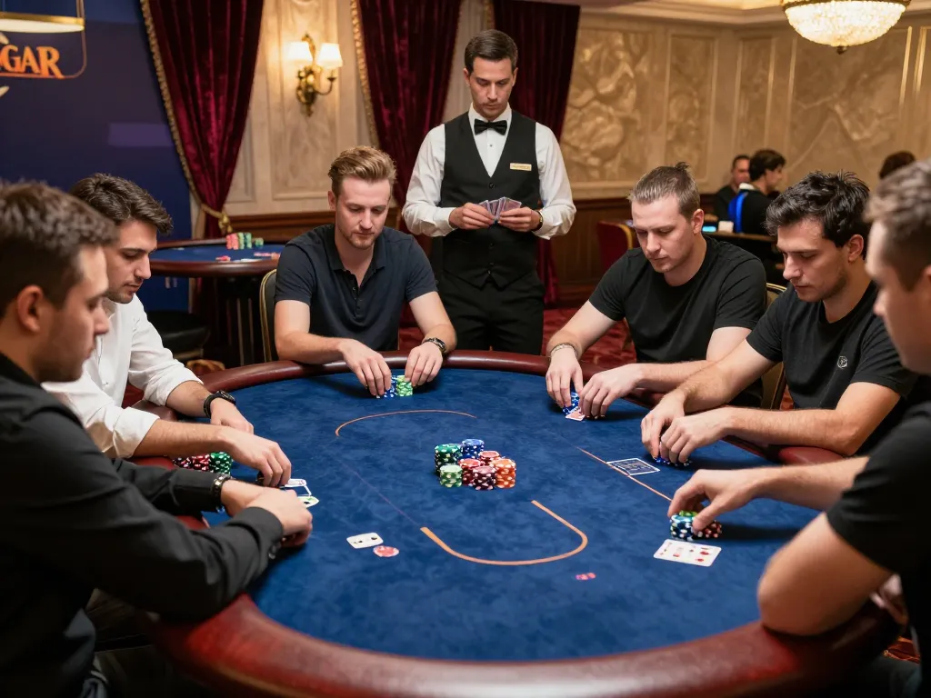 Experience intense poker gameplay at RR88 with professional dealers and vibrant atmosphere.