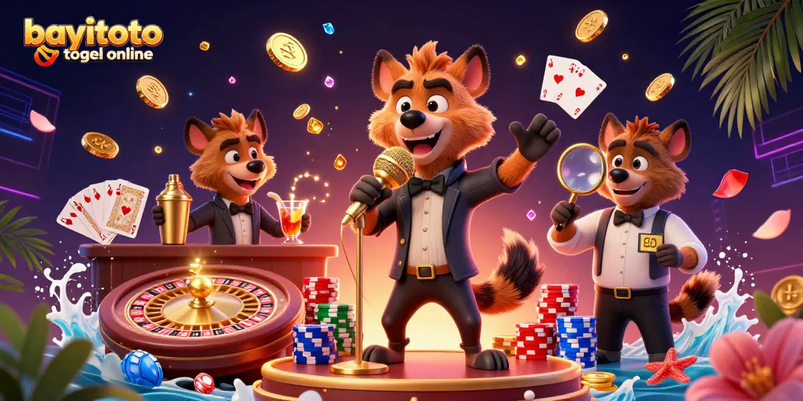 Experience bayitoto togel online with lively hyenas in a vibrant casino scene, featuring dynamic gaming elements.