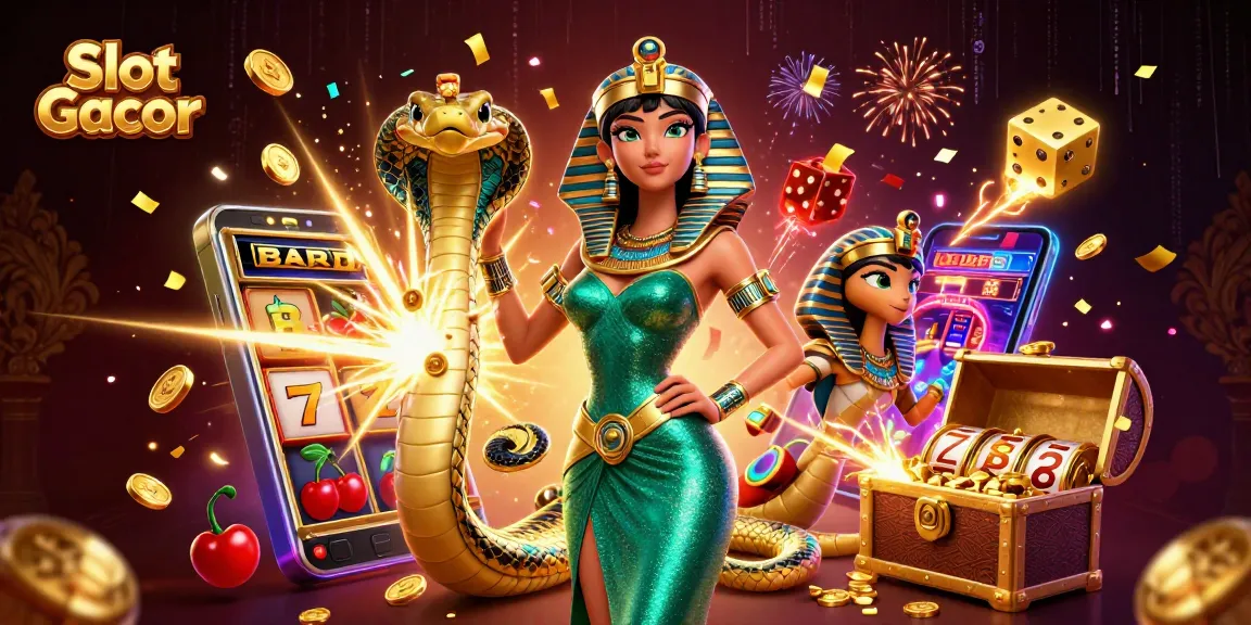 Putar Slot Gacor dengan pemandangan berwarna-warni dari jackpot dan koin emas mengalir dinamis di sekitar pemain.