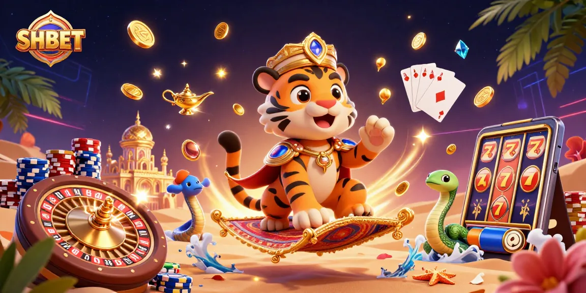 Experience thrilling SHBET gaming with a magical 3D illustration of casino excitement.