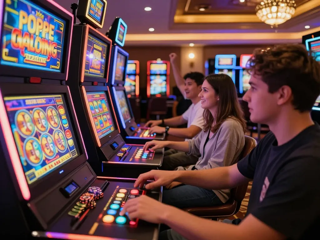 LGOSUPER players celebrating wins at colorful slot machines with engaging gameplay.