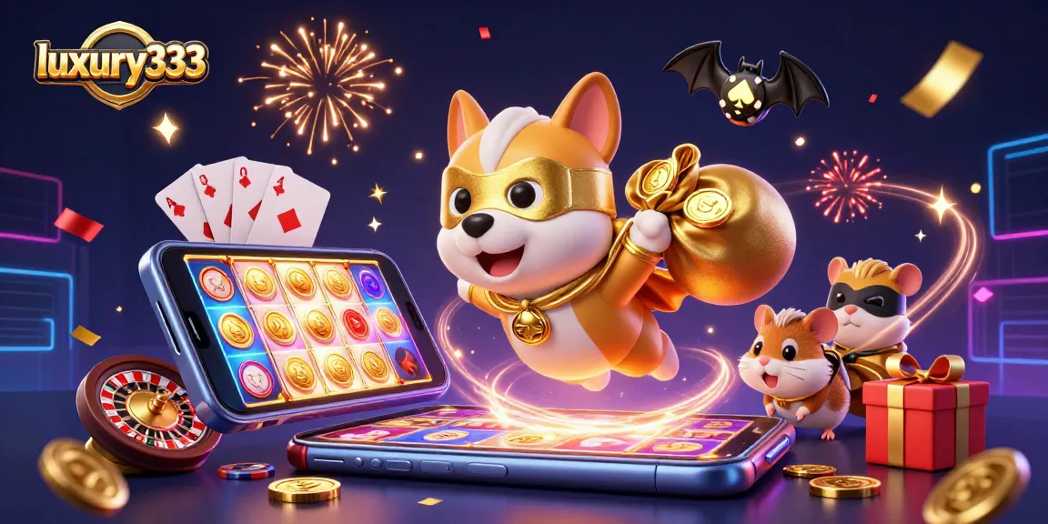 luxury333 menang besar dalam kasino dengan anjing superhero dan hamster, simbol chip poker, dan slot