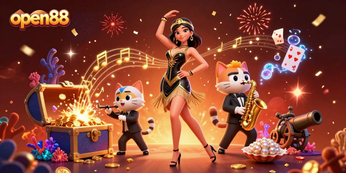 Experience the thrill of open88 with a vibrant 3D casino illustration featuring engaging characters and dynamic elements.