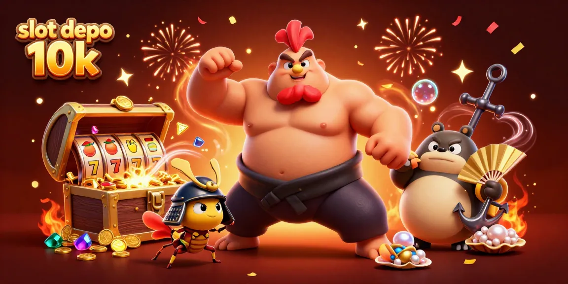 Menangkan slot depo 10k dengan karakter unik dalam ilustrasi kasino 3D yang penuh warna.