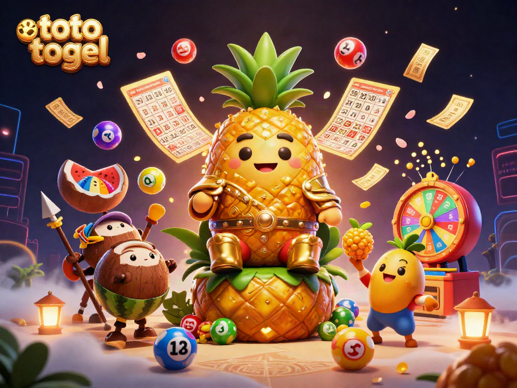 Engage with exciting toto togel gameplay alongside playful cartoon characters in a vibrant casino scene.