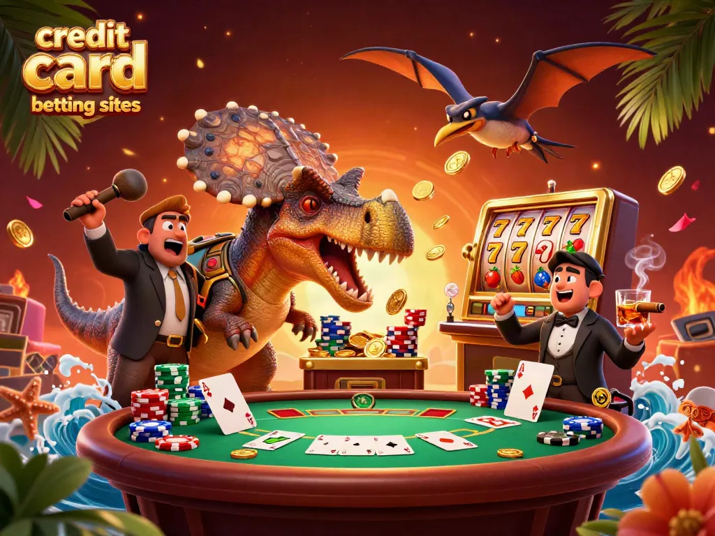 Engaging scene of a pachycephalosaurus and friends celebrating a win at credit card betting sites with jackpot coins flying
