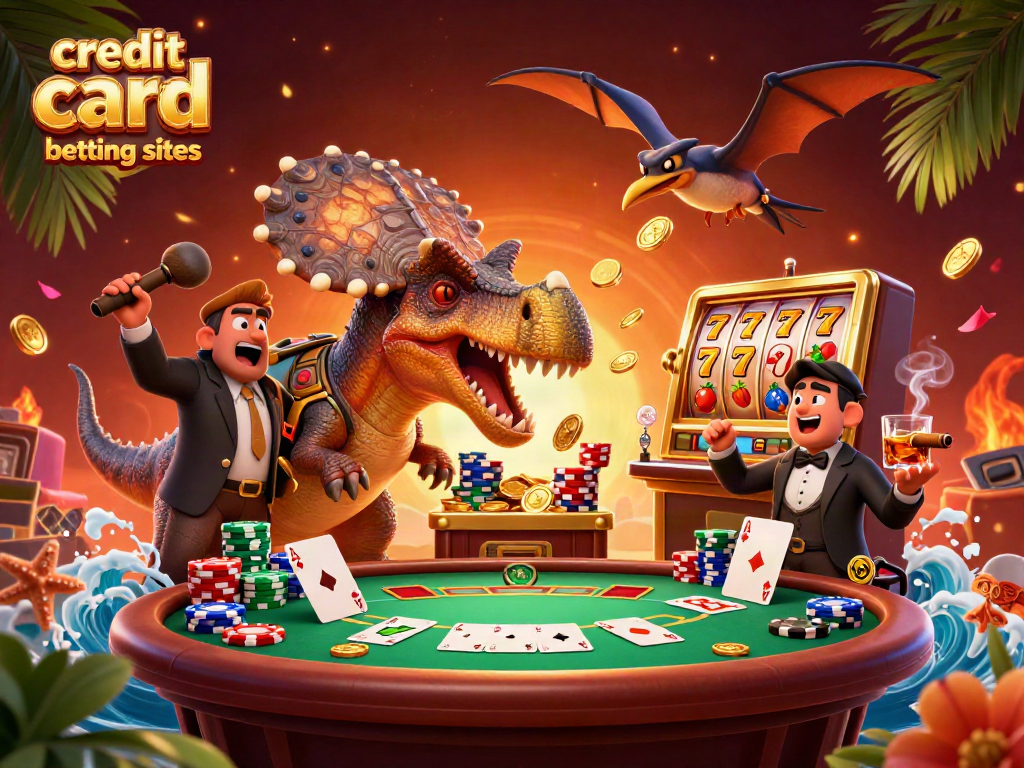 Engaging scene of a pachycephalosaurus and friends celebrating a win at credit card betting sites with jackpot coins flying