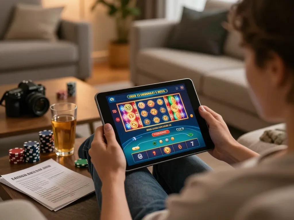 Engaging in online gaming with TOP nhà cái uy tín on a tablet at home