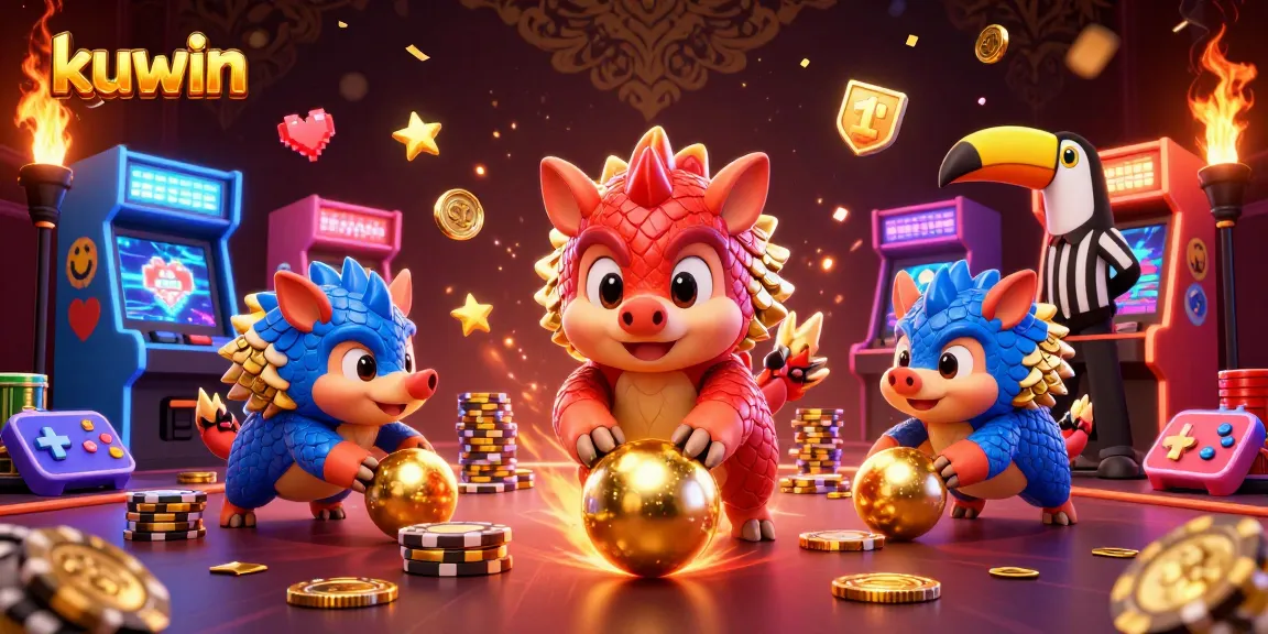 Kuwin features a vibrant scene of pangolins competing in a colorful casino setting filled with excitement.