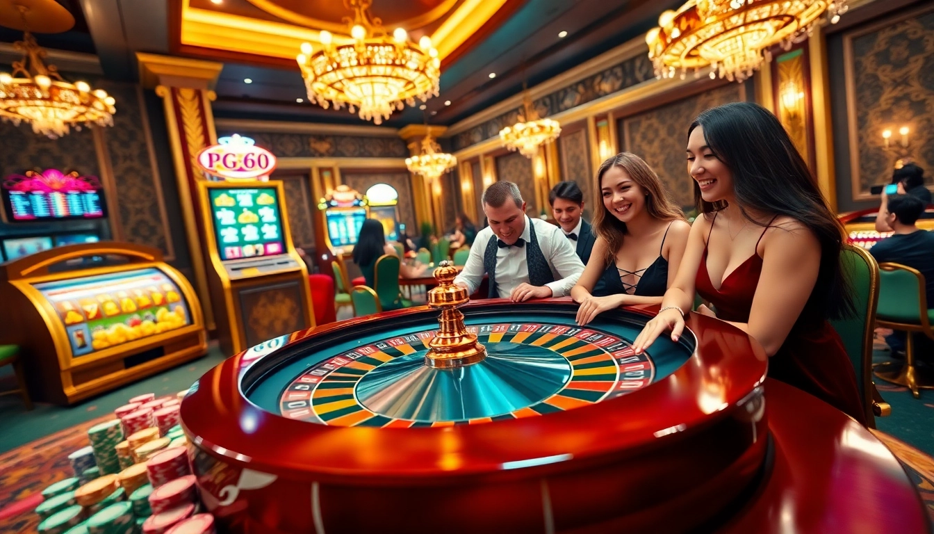 Experience the excitement of PG 66 at a luxurious casino with roulette and vibrant slot machines.