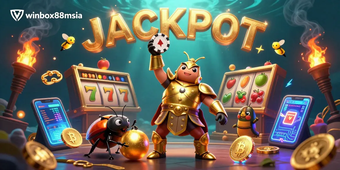 Engage in exhilarating gameplay at winbox88msia with our dynamic 3D cartoon casino scene featuring victory elements.