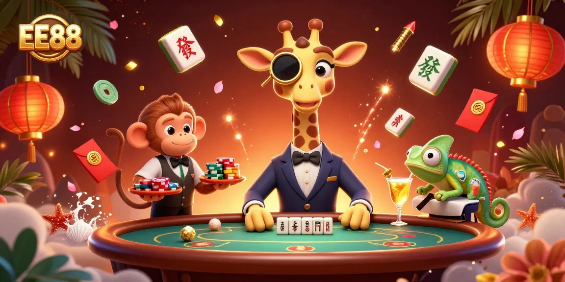EE88 offers a vibrant 3D casino experience with a high-roller giraffe amidst dynamic game elements.