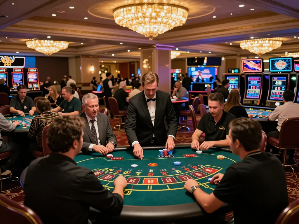 Experience the excitement of hello88 at a bustling casino gaming floor with players engaged in thrilling gameplay.