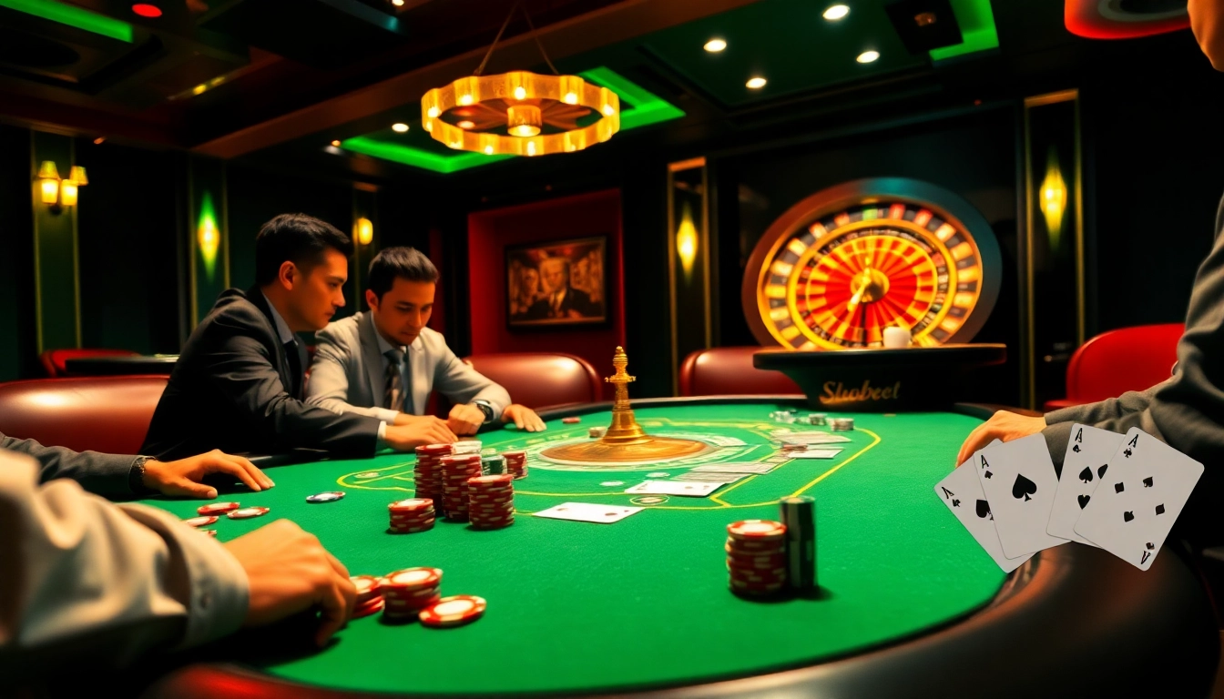Action-packed casino poker scene emphasizing sbobet link alternatif with chips and cards in play.