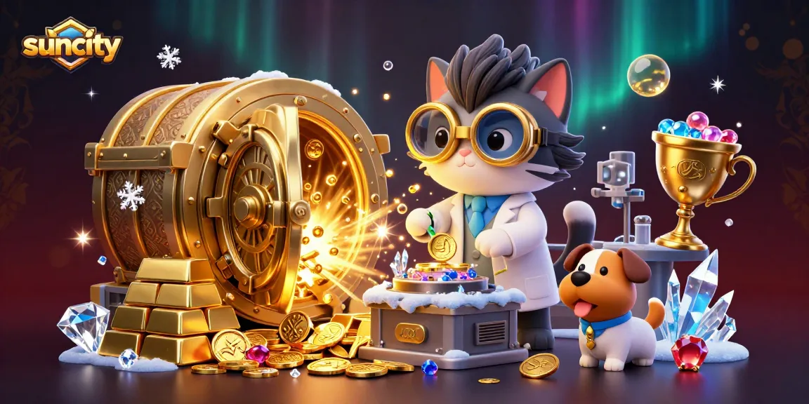 Experience the exciting world of suncity's casino with vibrant character-filled scenes and shimmering treasures.