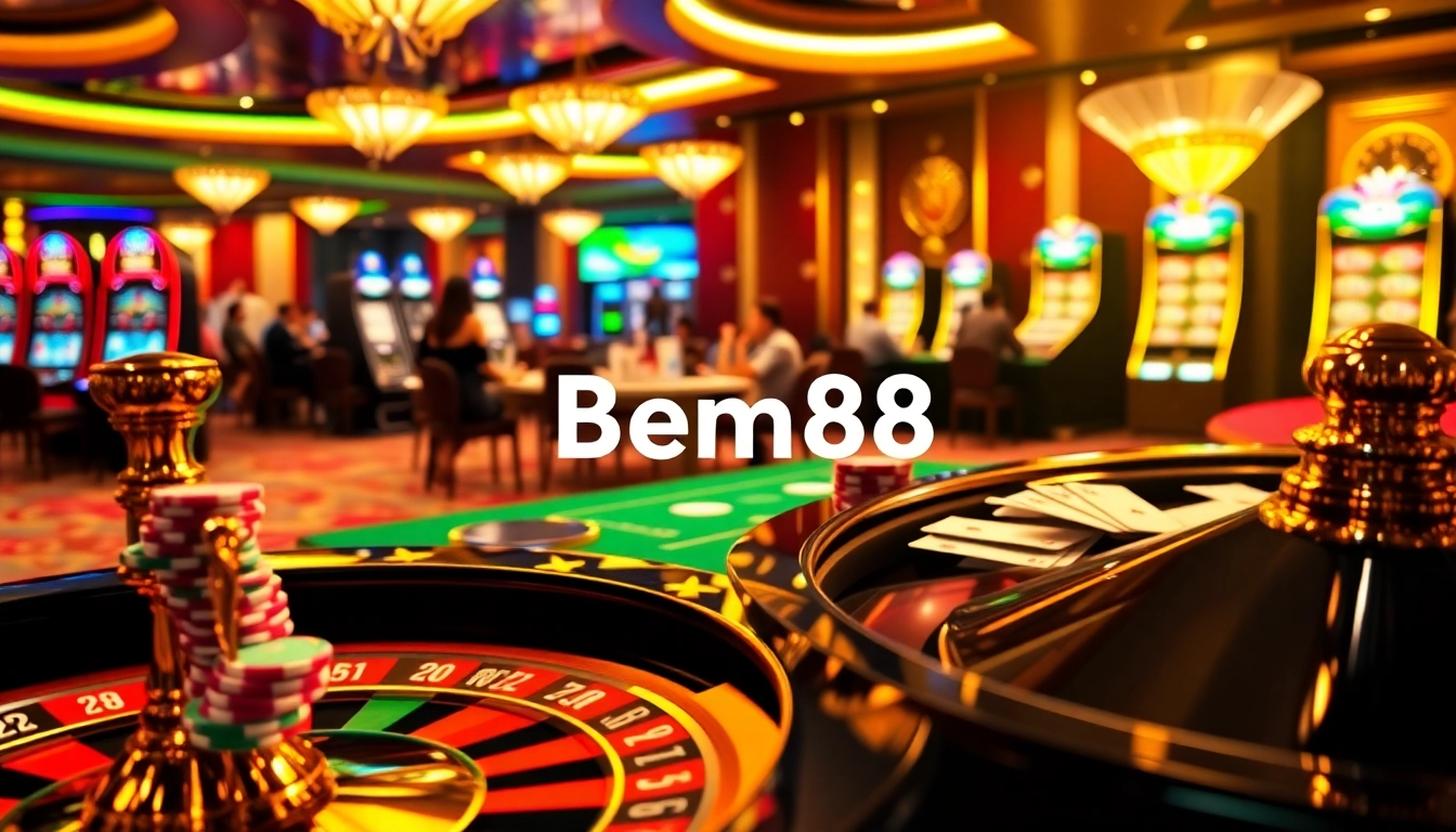 Bem88's vibrant casino scene showcases high stakes poker and roulette action.