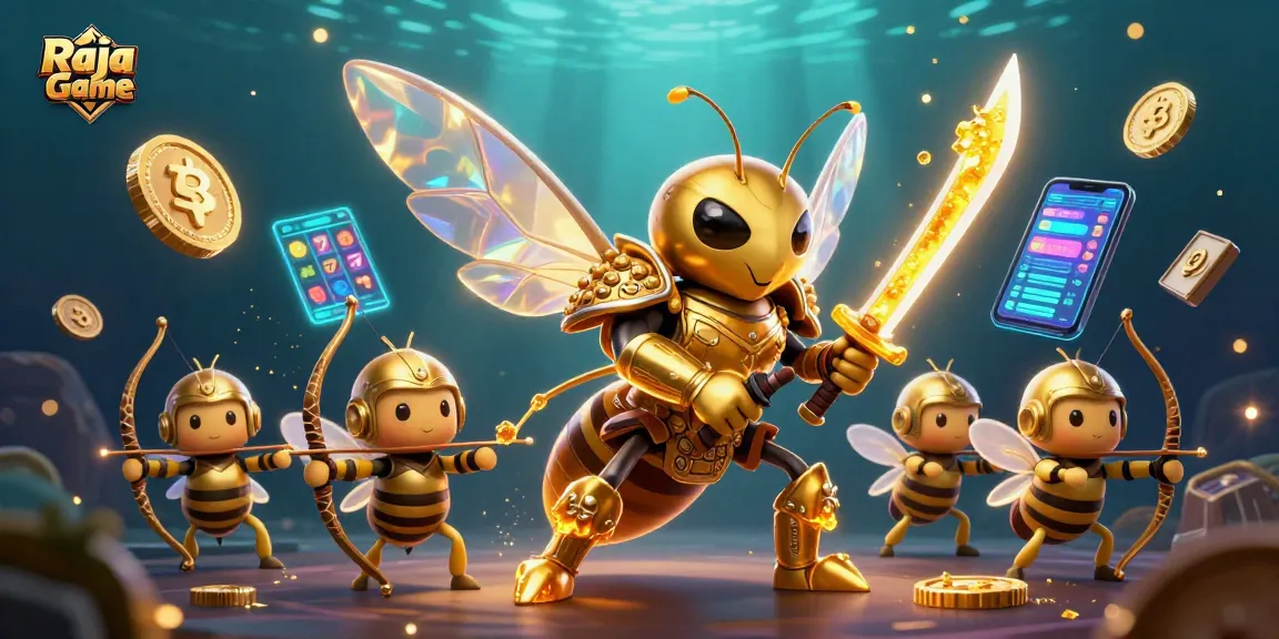 Play exciting games on Raja Game with this vibrant 3D illustration showcasing thrilling elements.